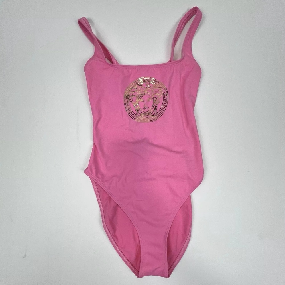 Versace Pink Swimsuit with Gold Medusa Logo